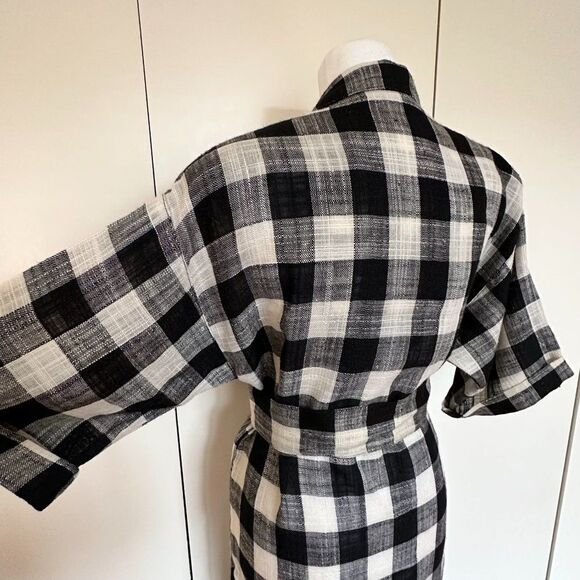 Vintage Buffalo Plaid Shirt Dress Size 8 Black and White Belted Union Made - Picture 7 of 10